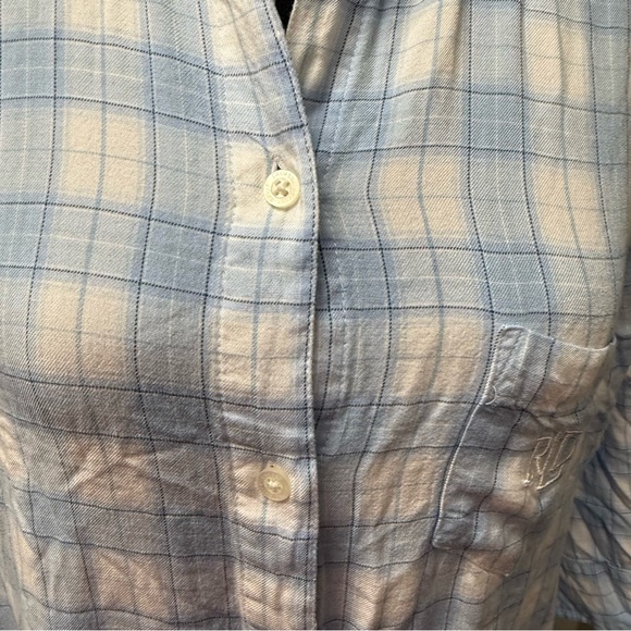 Lauren Ralph Lauren Blue Plaid Shirt Dress Tunic Button Down Roll Sleeve L - Picture 3 of 11